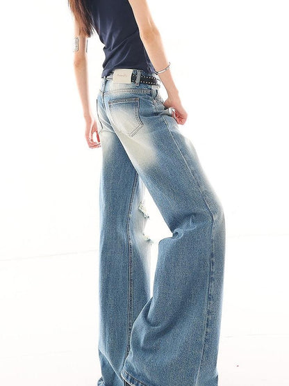 QIUQIU STUDIO Washed Distressed Tall Extra Long Slight Flare Women&