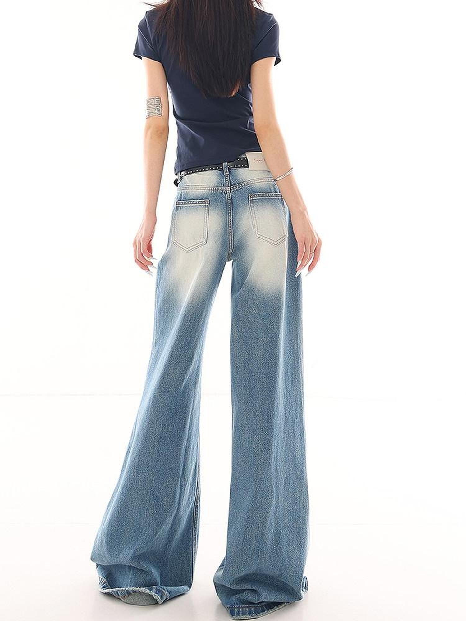 QIUQIU STUDIO Washed Distressed Tall Extra Long Slight Flare Women&