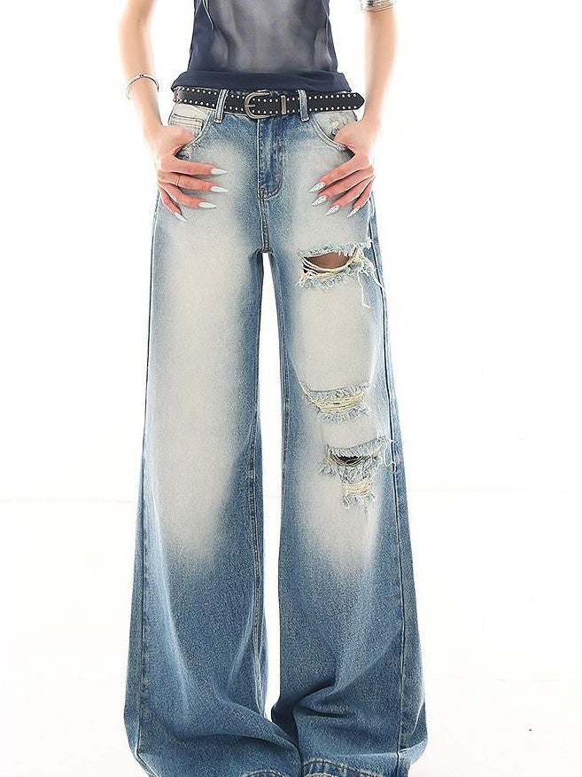 QIUQIU STUDIO Washed Distressed Tall Extra Long Slight Flare Women&