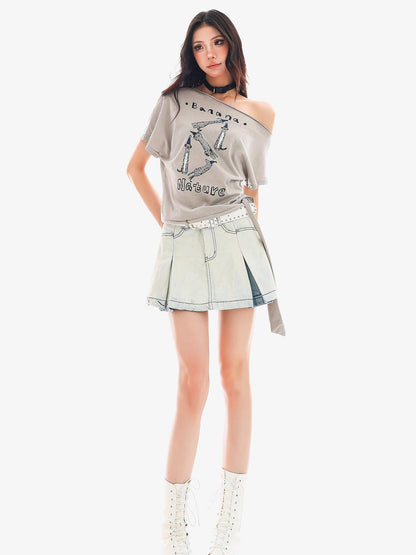 QIUQIU STUDIO Washed Distressed Topstitched A Line Women&