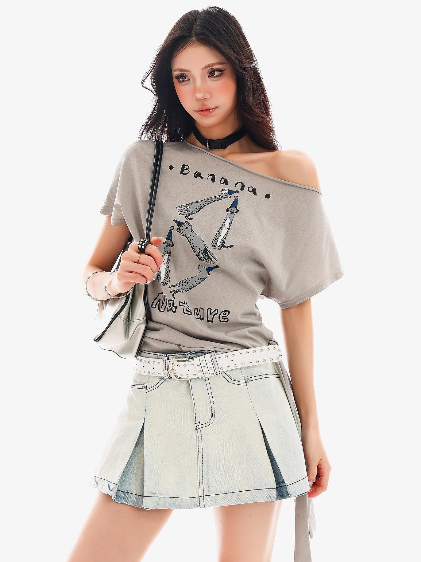 QIUQIU STUDIO Washed Distressed Topstitched A Line Women&