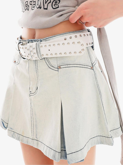 QIUQIU STUDIO Washed Distressed Topstitched A Line Women&