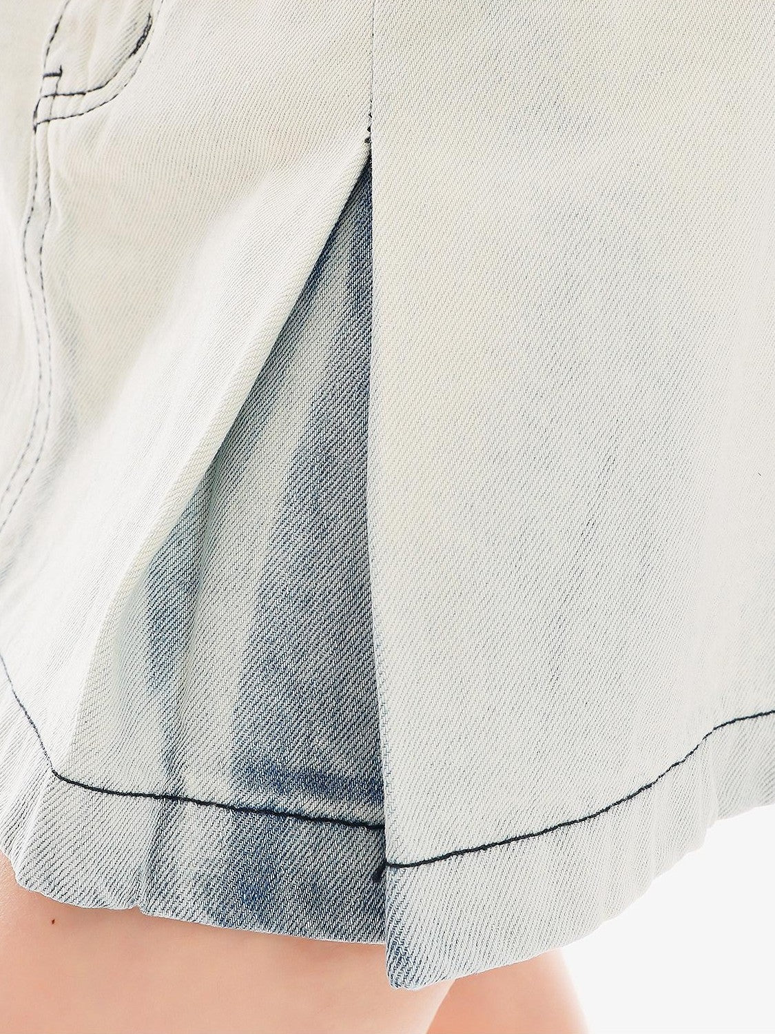 QIUQIU STUDIO Washed Distressed Topstitched A Line Women&