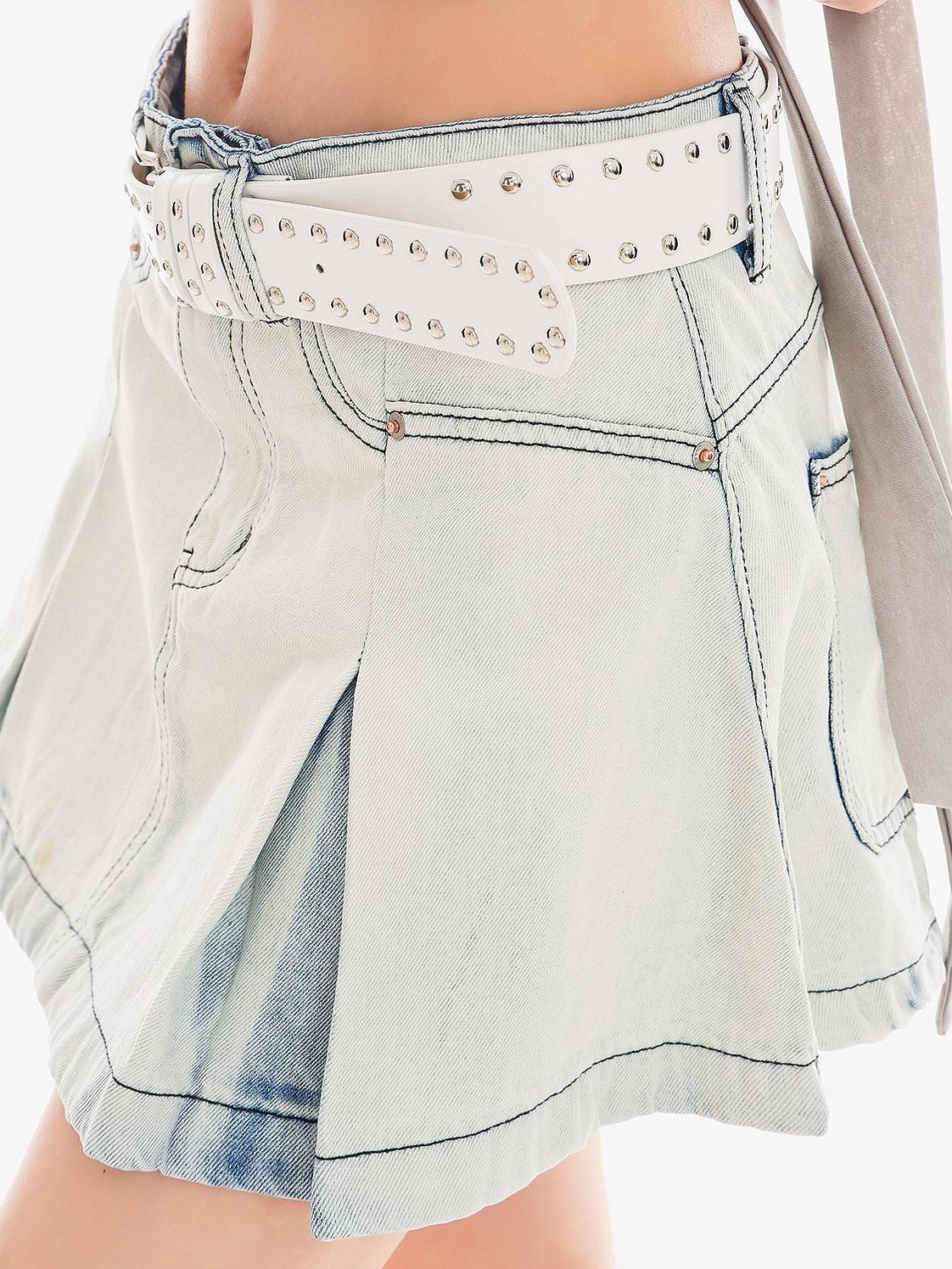 QIUQIU STUDIO Washed Distressed Topstitched A Line Women&