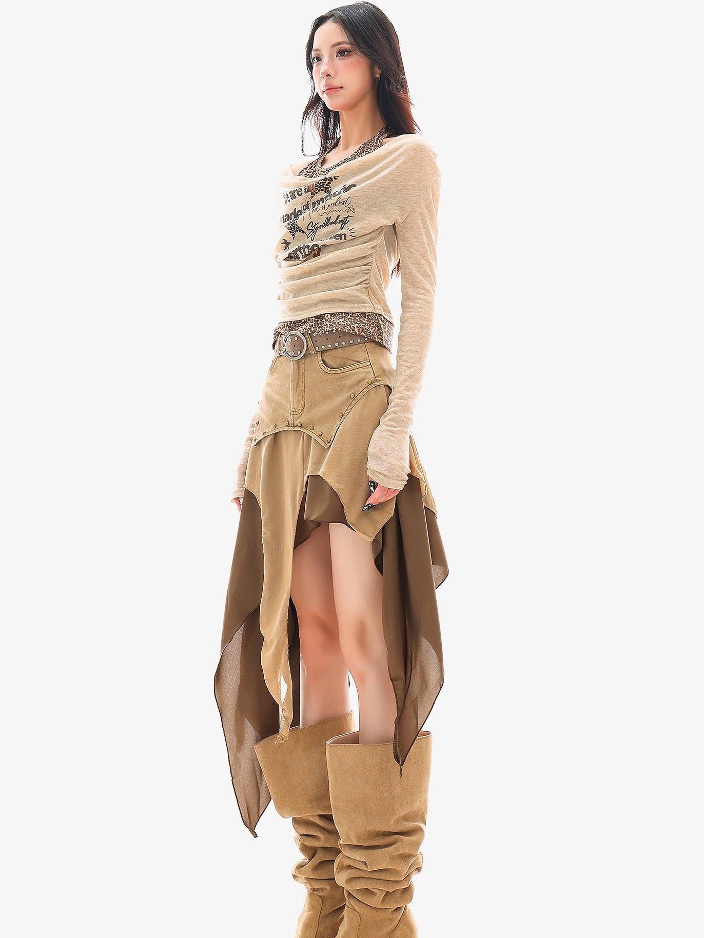 QIUQIU STUDIO Wasteland Patchwork Asymmetrical Women&