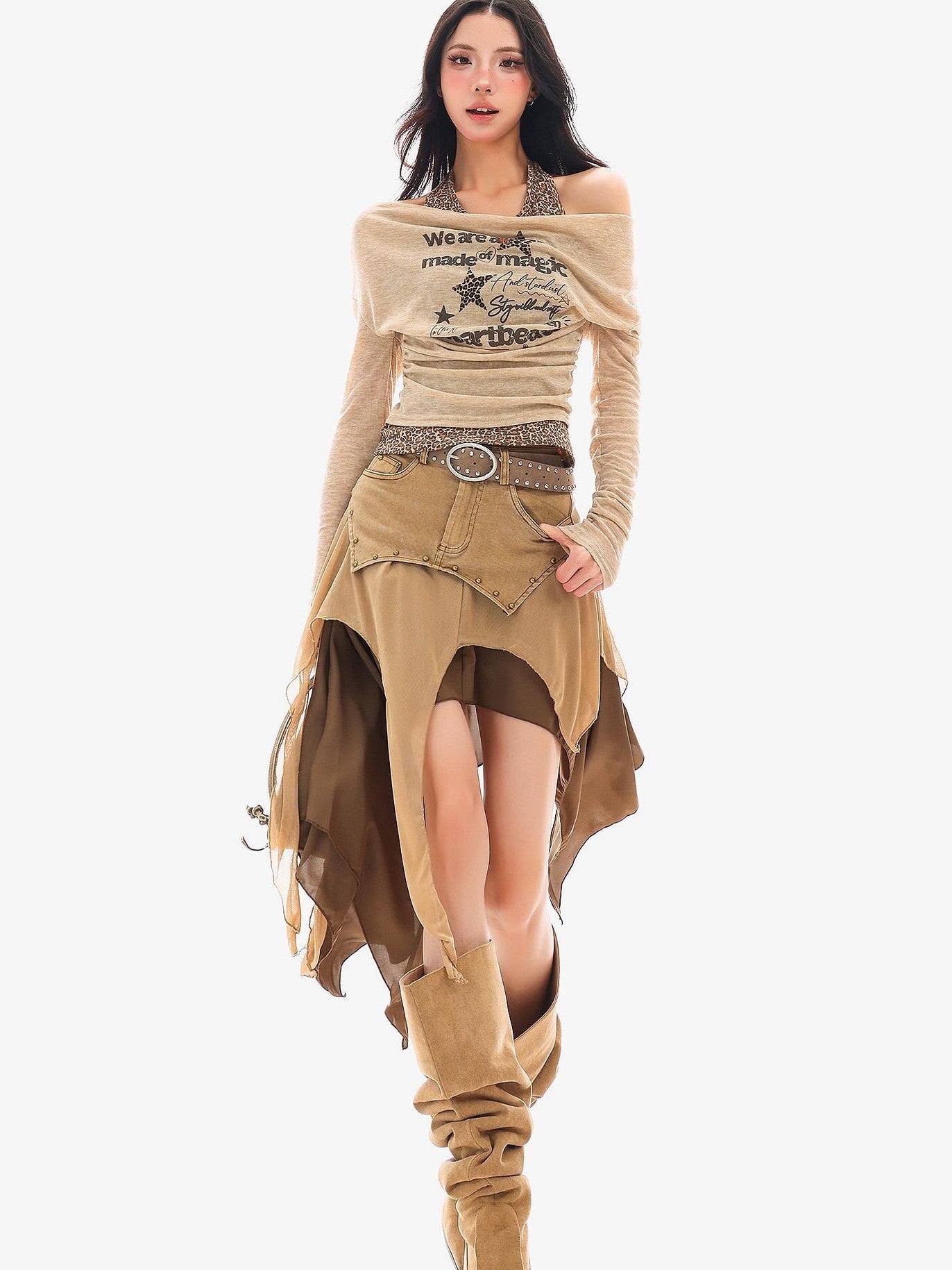 QIUQIU STUDIO Wasteland Patchwork Asymmetrical Women&