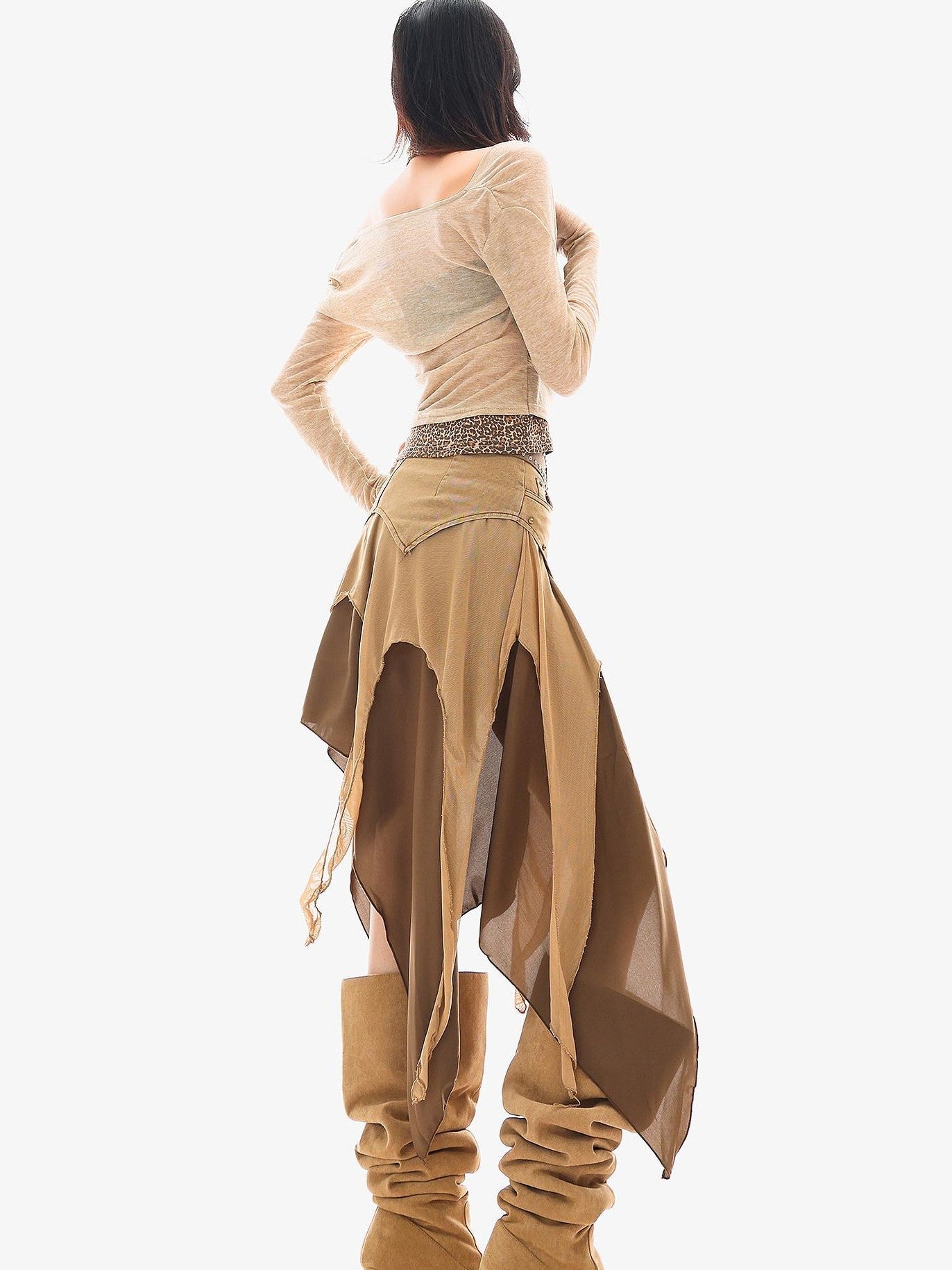 QIUQIU STUDIO Wasteland Patchwork Asymmetrical Women&