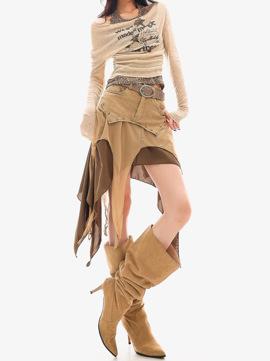 QIUQIU STUDIO Wasteland Patchwork Asymmetrical Women&