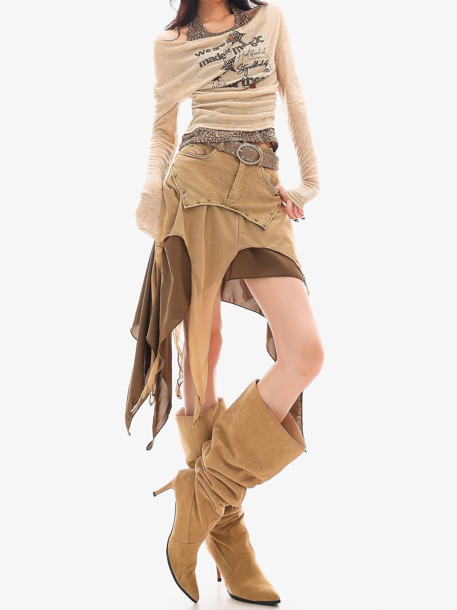 QIUQIU STUDIO Wasteland Patchwork Asymmetrical Women&
