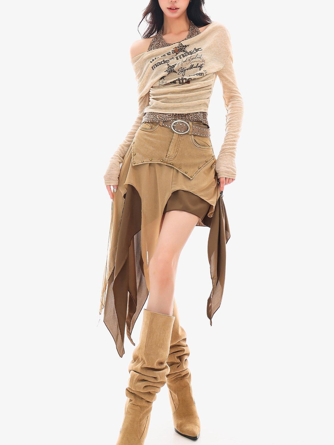 QIUQIU STUDIO Wasteland Patchwork Asymmetrical Women&