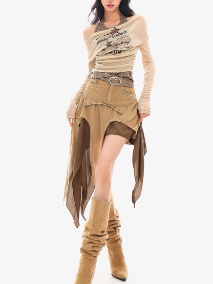 QIUQIU STUDIO Wasteland Patchwork Asymmetrical Women&