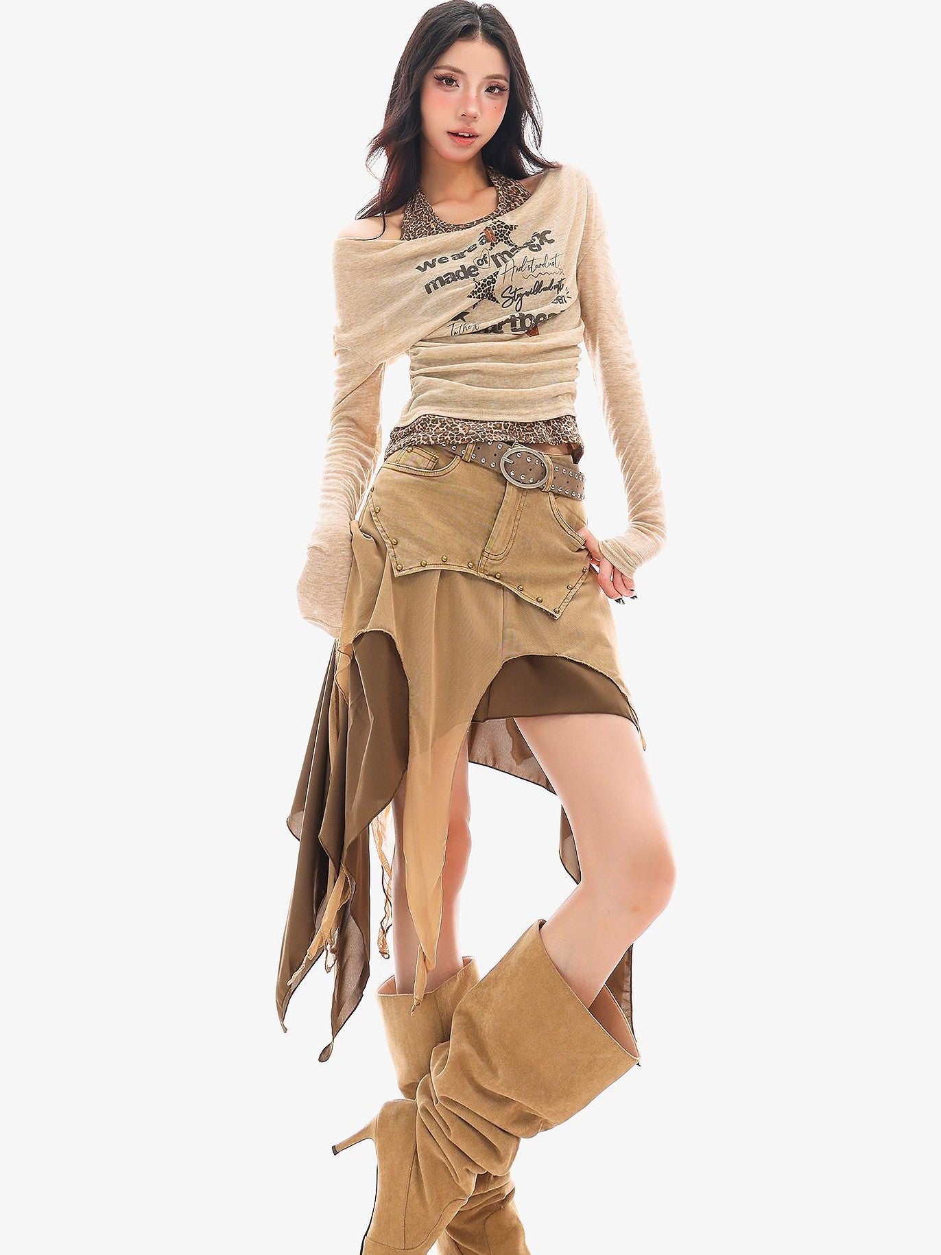 QIUQIU STUDIO Wasteland Patchwork Asymmetrical Women&