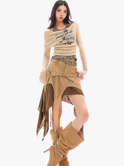 QIUQIU STUDIO Wasteland Patchwork Asymmetrical Women&