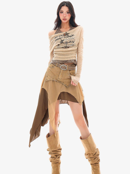 QIUQIU STUDIO Wasteland Patchwork Asymmetrical Women&
