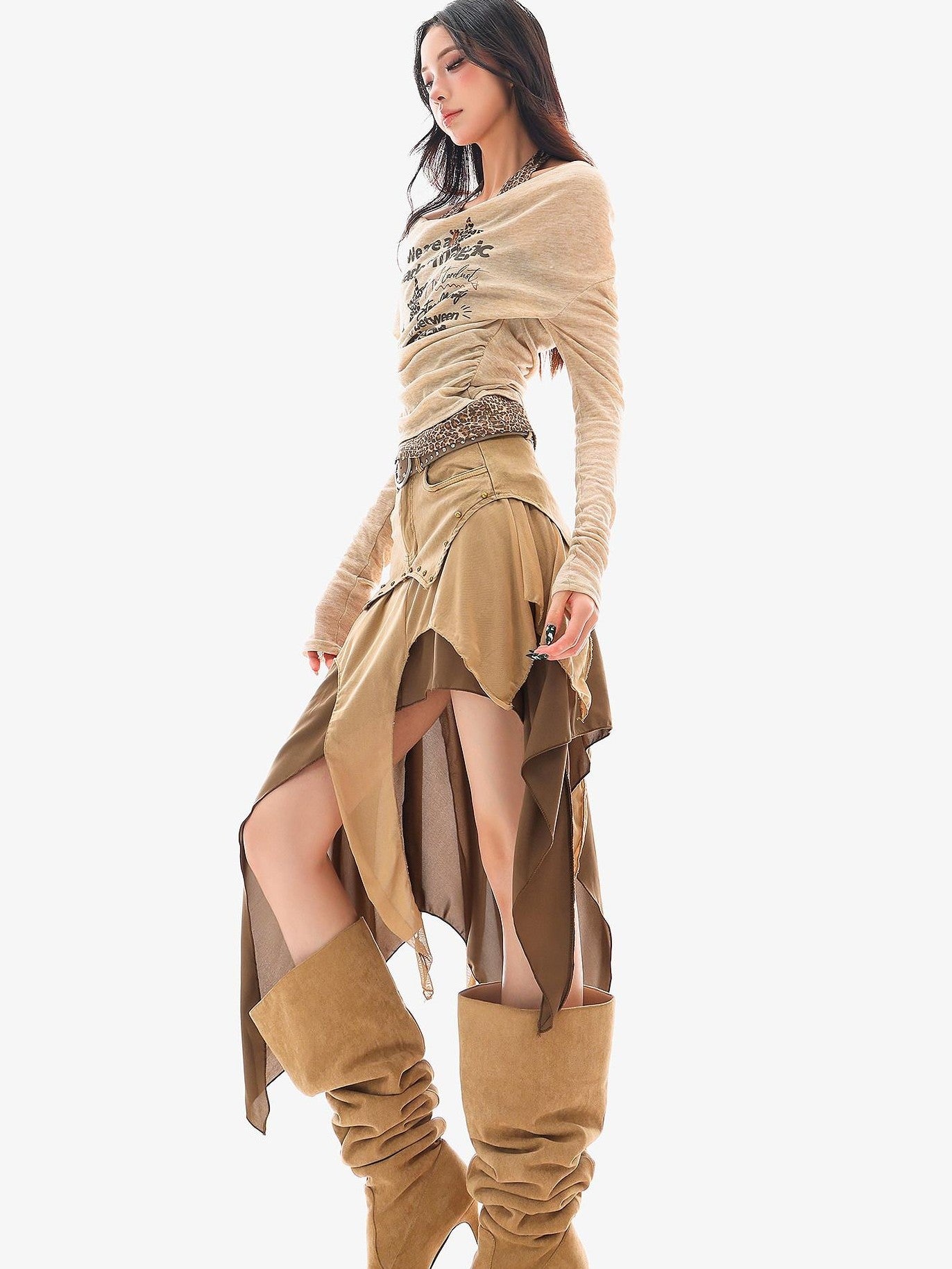 QIUQIU STUDIO Wasteland Patchwork Asymmetrical Women&