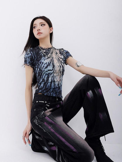 QIUQIU STUDIO Waterwashed Painted Graffiti Extra Long Women&