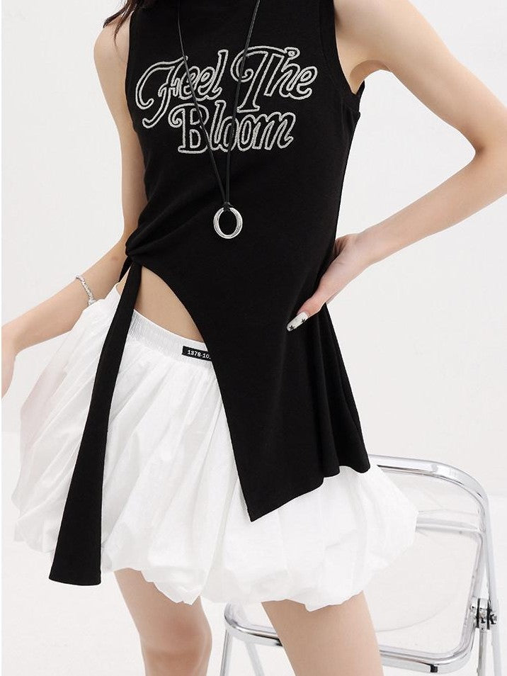 QIUQIU STUDIO White Elastic Waist Lantern Bubble Slim A Line Women&