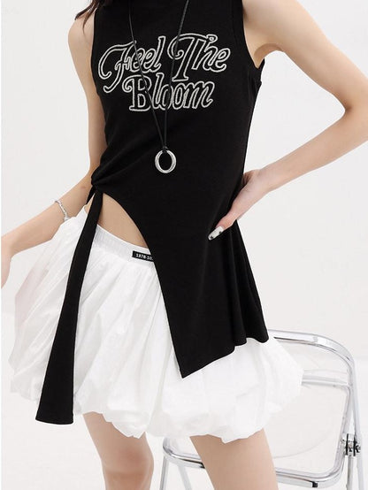 QIUQIU STUDIO White Elastic Waist Lantern Bubble Slim A Line Women&