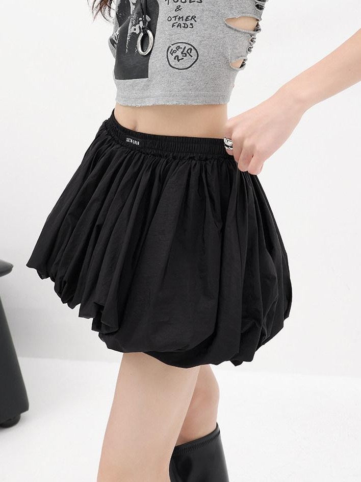 QIUQIU STUDIO White Elastic Waist Lantern Bubble Slim A Line Women&