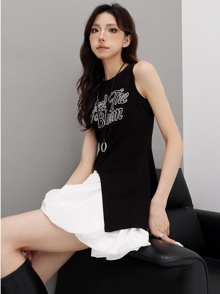 QIUQIU STUDIO White Elastic Waist Lantern Bubble Slim A Line Women&