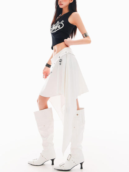 QIUQIU STUDIO White Letter Print Asymmetric Hem Women&
