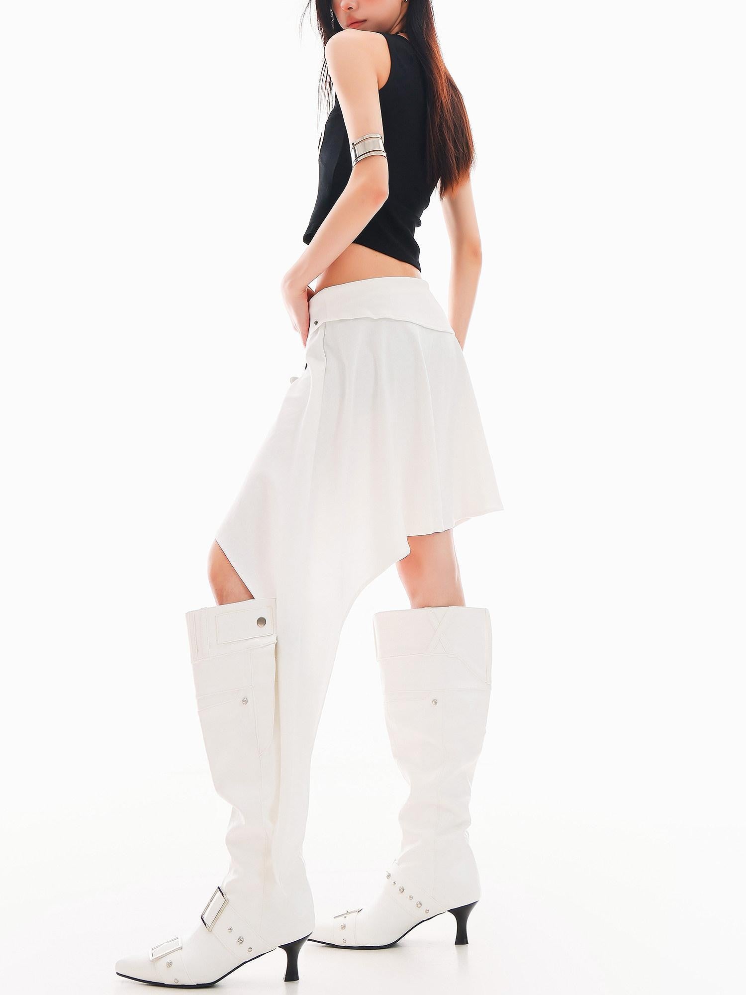 QIUQIU STUDIO White Letter Print Asymmetric Hem Women&