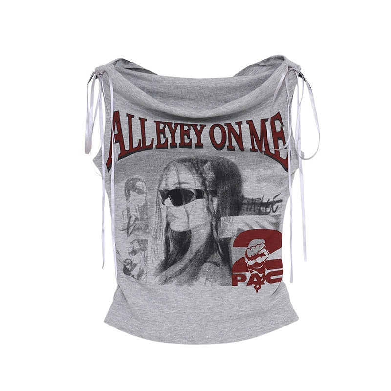 QIUQIU_STUDIO_White_Letter_Print_One_Shoulder_Slim_Sexy_Women&