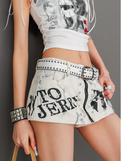 QIUQIU STUDIO White Letter Print Rivet Faux Two Piece Women&