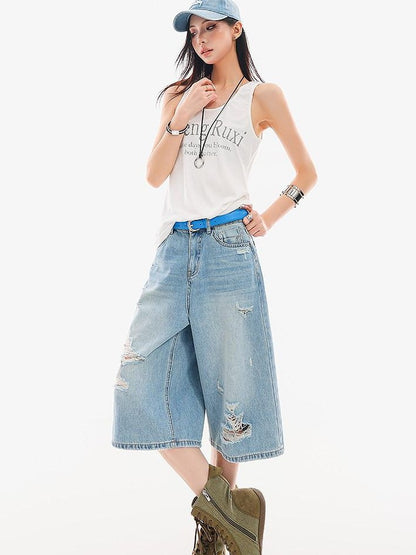 QIUQIU STUDIO White Letter Print Round Neck Loose Fit Slimming Women&