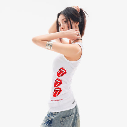 QIUQIU_STUDIO_White_Red_Lip_Print_Knitted_Slim_Fit_Padded_Women&