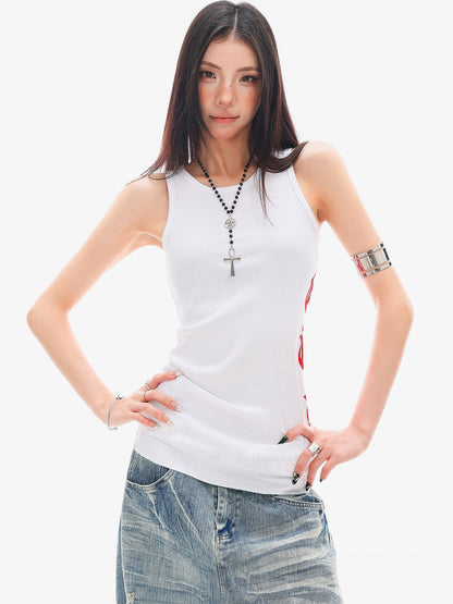 QIUQIU STUDIO White Red Lip Print Knitted Slim Fit Padded Women&