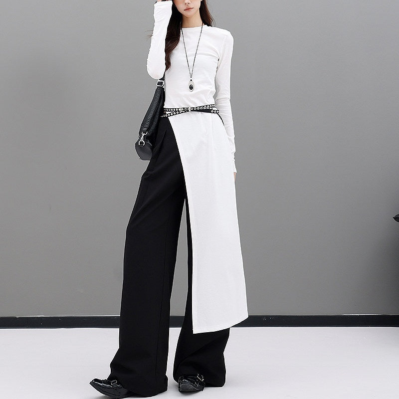 QIUQIU_STUDIO_White_Side_Slit_Round_Neck_Women&
