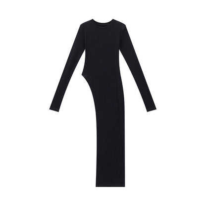 QIUQIU_STUDIO_White_Side_Slit_Round_Neck_Women&