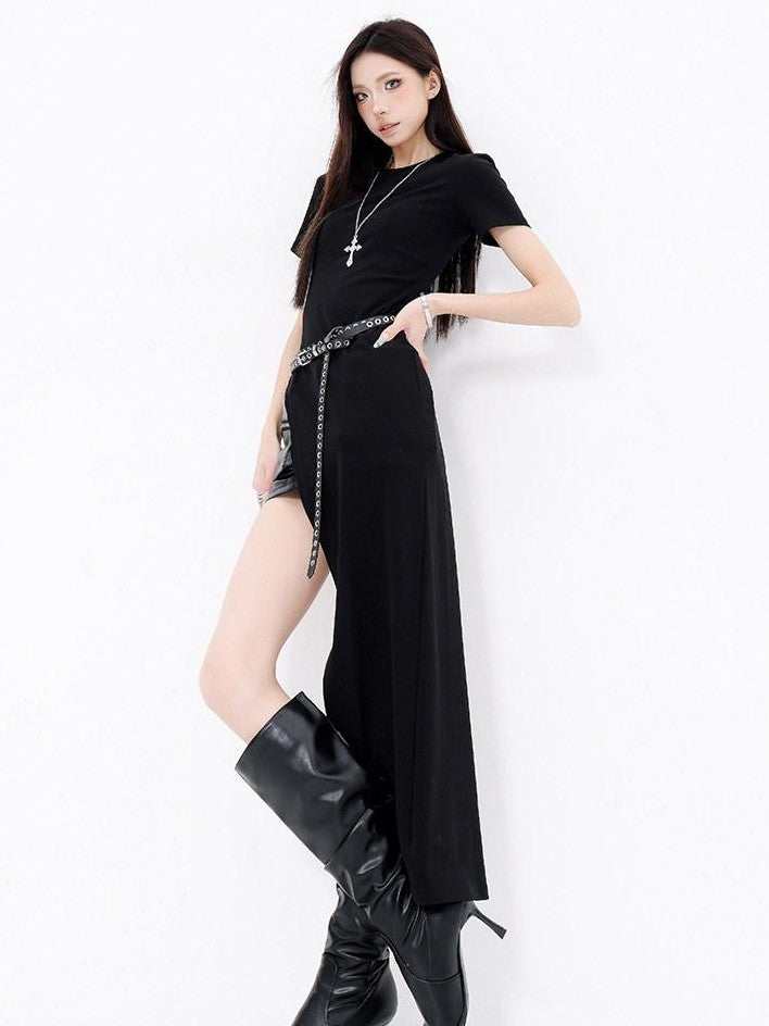 QIUQIU STUDIO White Side Slit Round Neck Women&