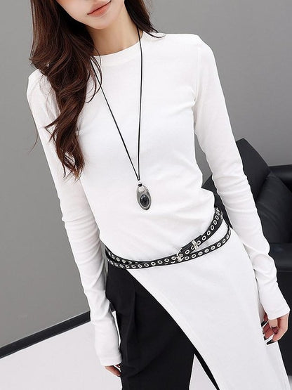 QIUQIU STUDIO White Side Slit Round Neck Women&