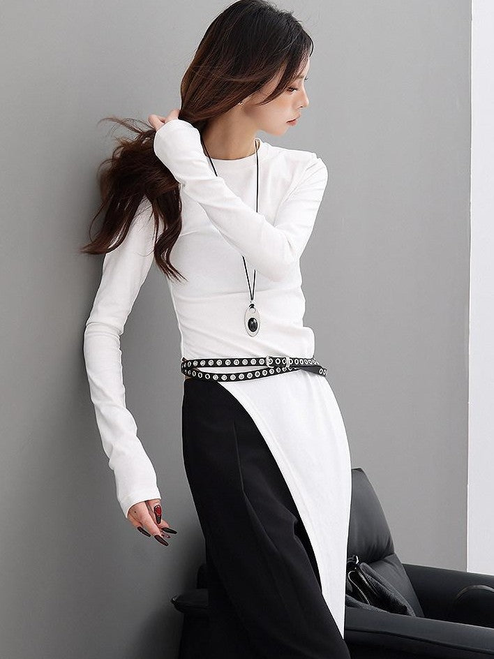 QIUQIU STUDIO White Side Slit Round Neck Women&