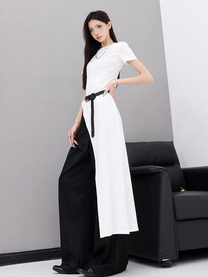 QIUQIU STUDIO White Side Slit Round Neck Women&