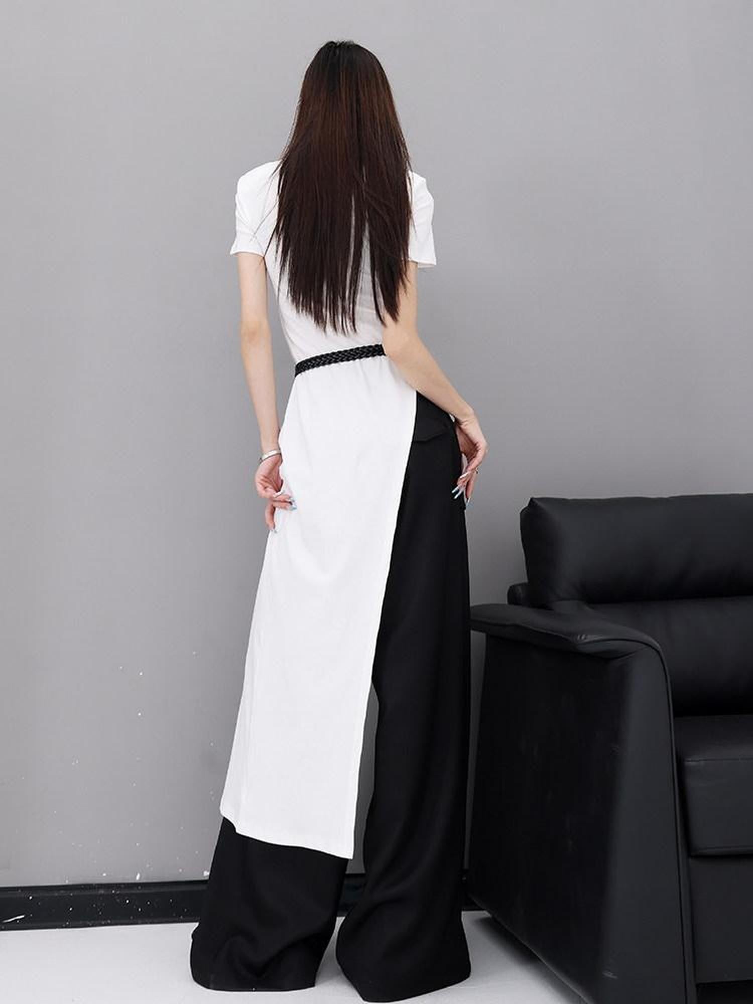 QIUQIU STUDIO White Side Slit Round Neck Women&