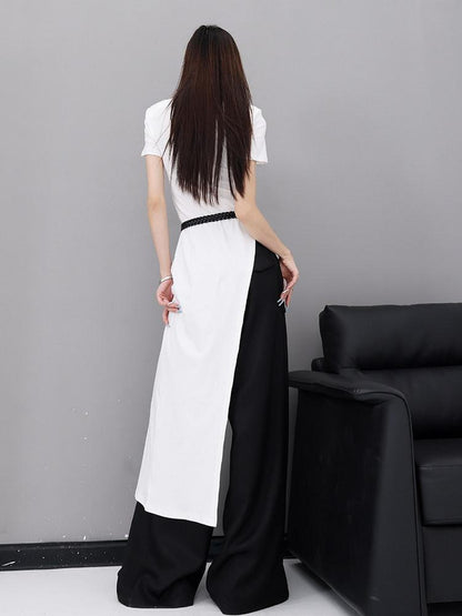 QIUQIU STUDIO White Side Slit Round Neck Women&