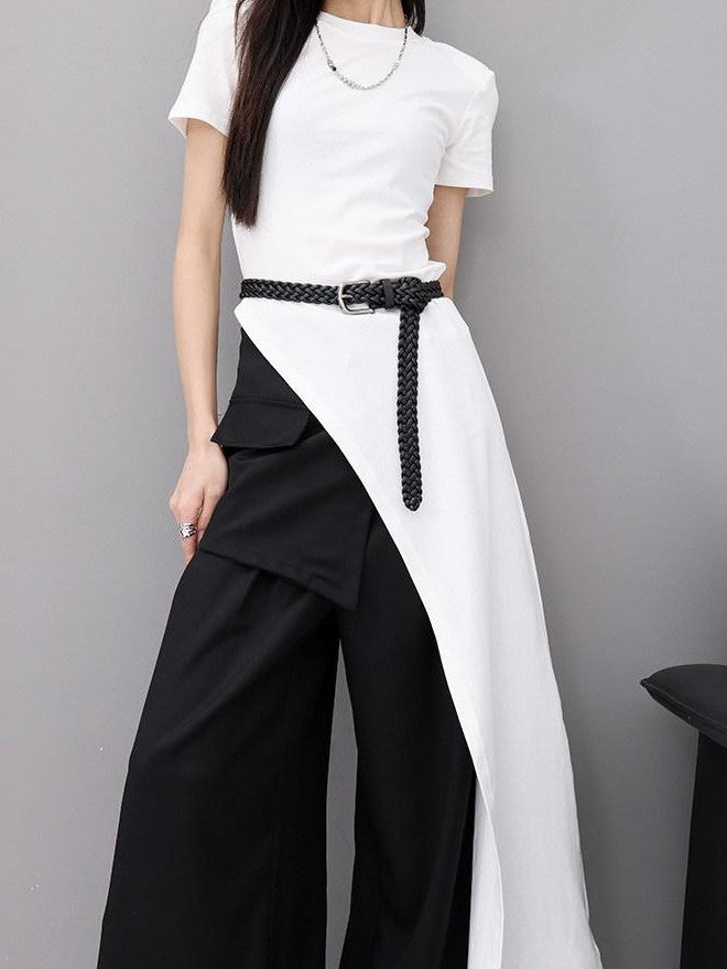 QIUQIU STUDIO White Side Slit Round Neck Women&