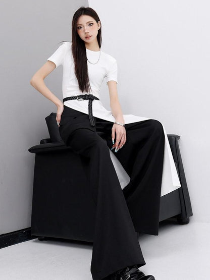 QIUQIU STUDIO White Side Slit Round Neck Women&