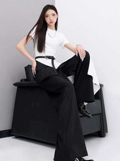 QIUQIU STUDIO White Side Slit Round Neck Women&