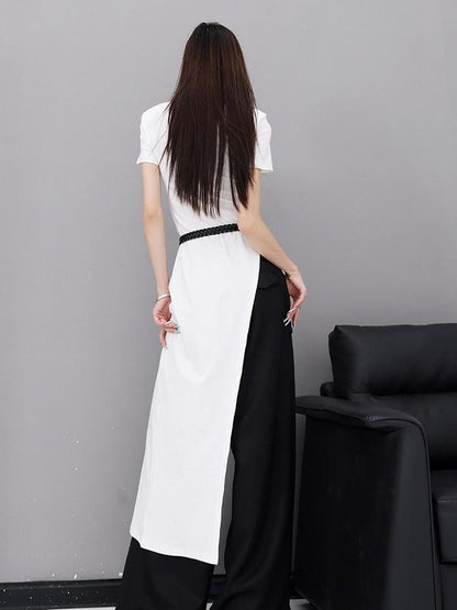 QIUQIU STUDIO White Side Slit Round Neck Women&
