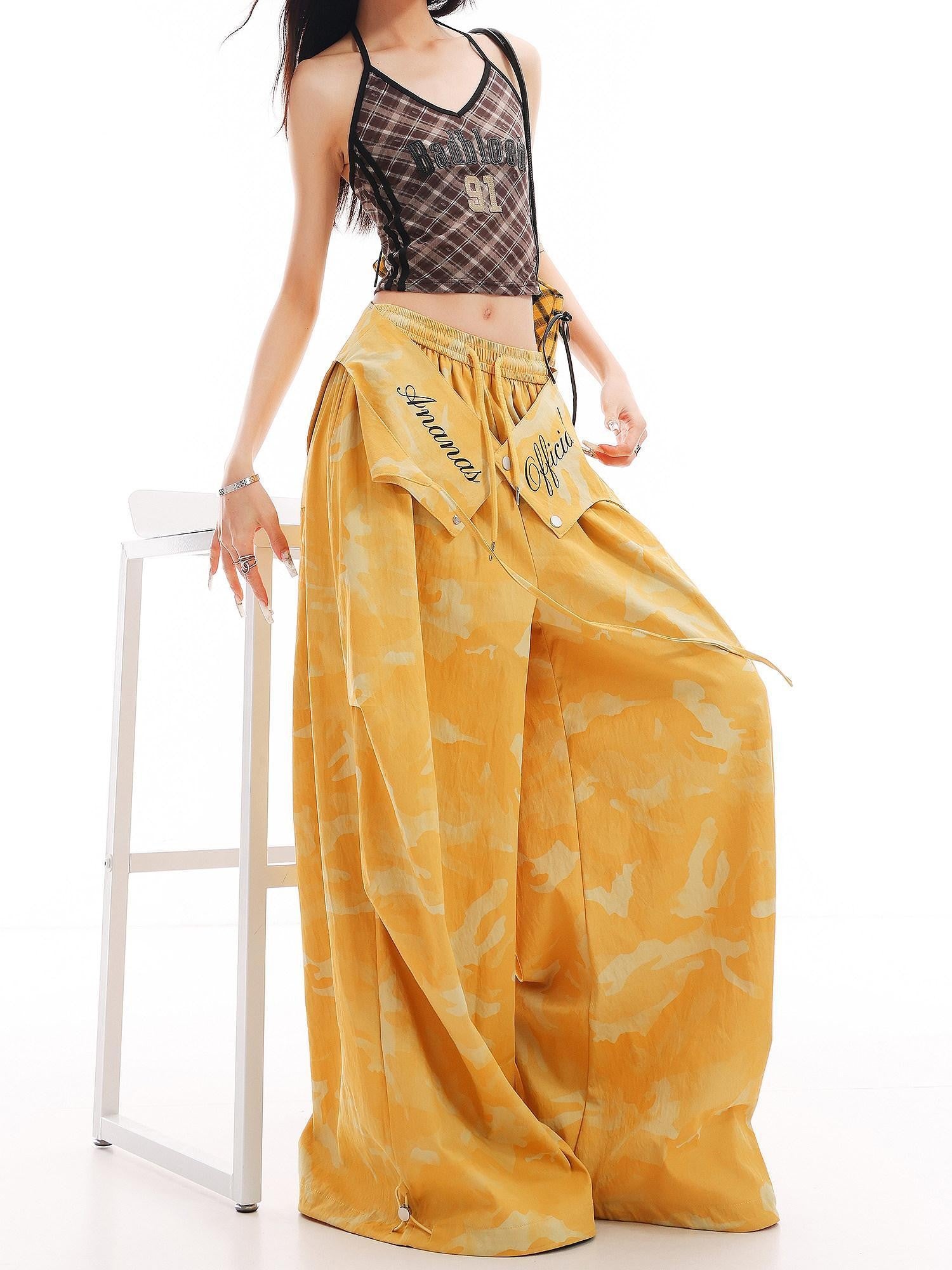 QIUQIU STUDIO Yellow Camouflage Cargo Flap Utility Tall Women&