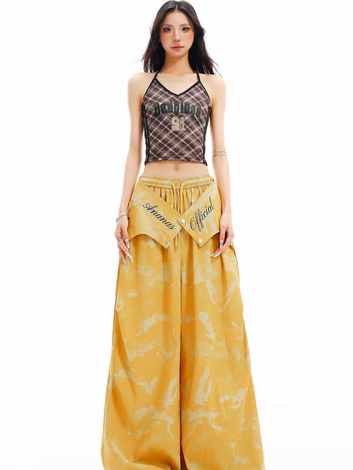 QIUQIU STUDIO Yellow Camouflage Cargo Flap Utility Tall Women&