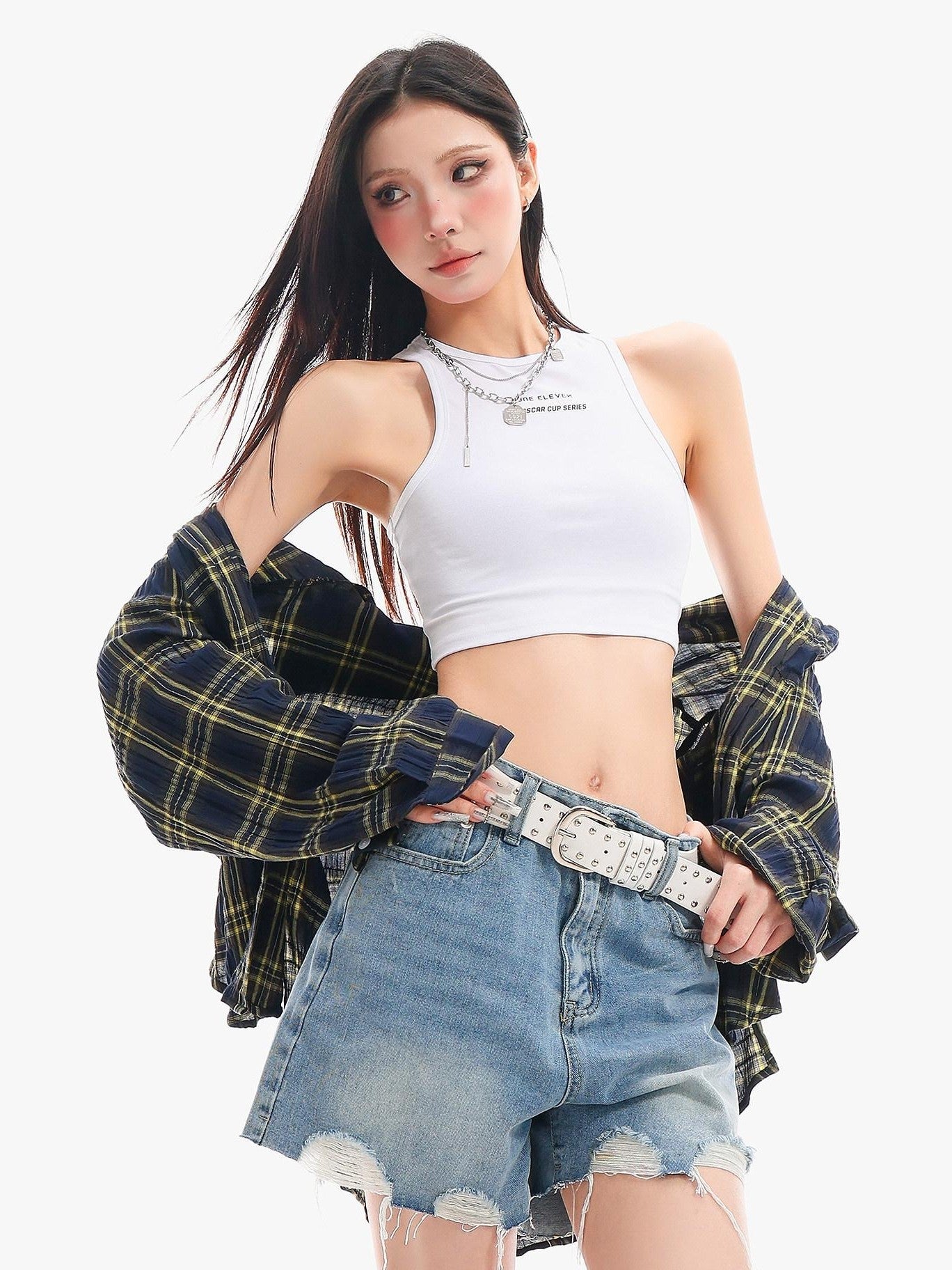 QIUQIU STUDIO Yellow Plaid Single Breasted Loose Round Neck Patch Pocket Women&