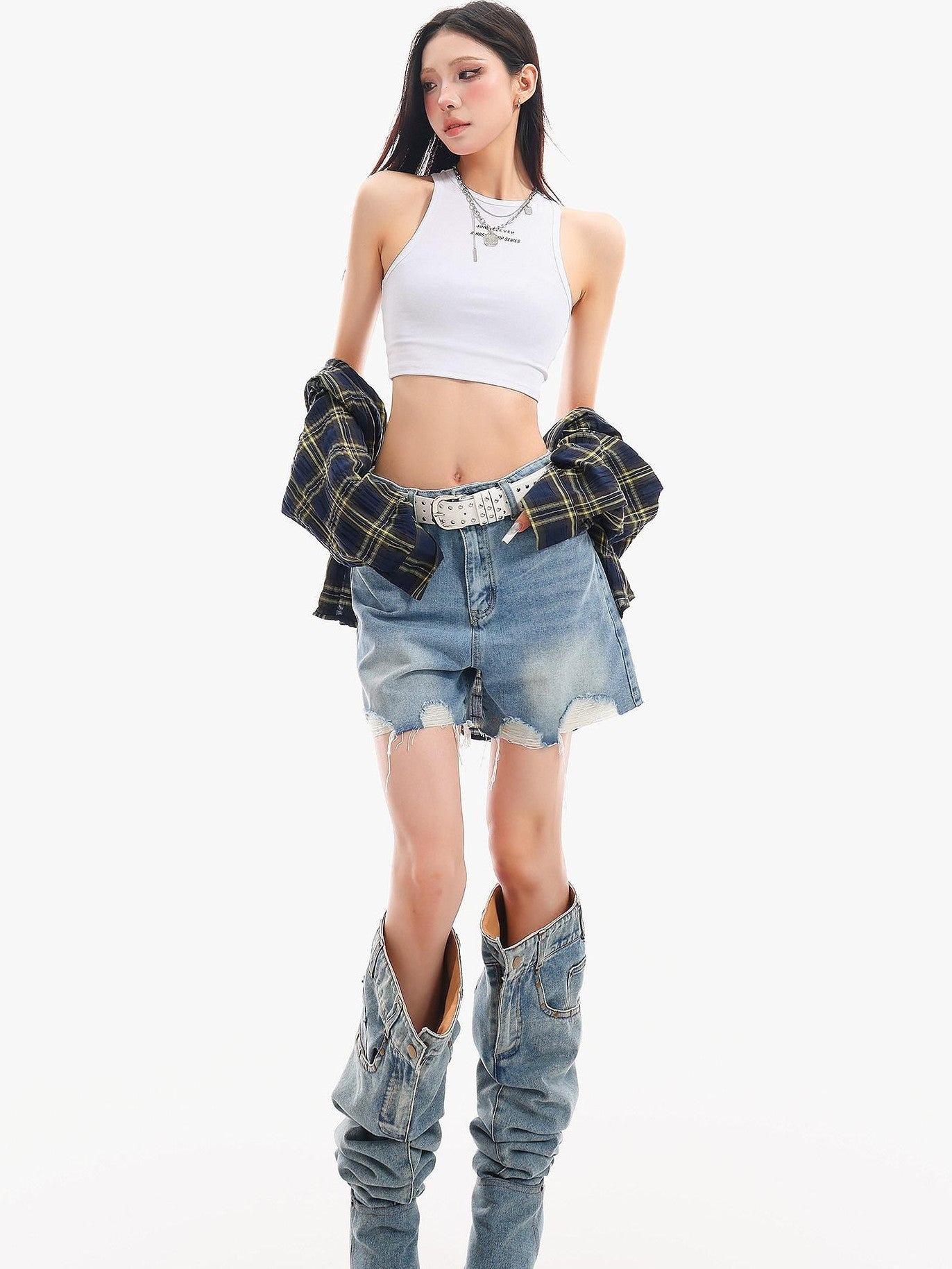 QIUQIU STUDIO Yellow Plaid Single Breasted Loose Round Neck Patch Pocket Women&