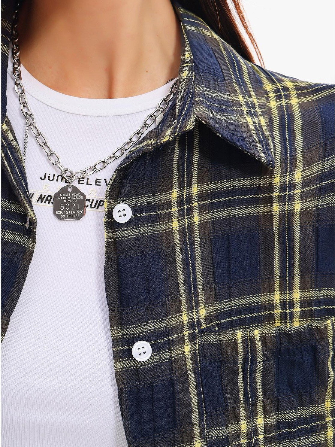 QIUQIU STUDIO Yellow Plaid Single Breasted Loose Round Neck Patch Pocket Women&