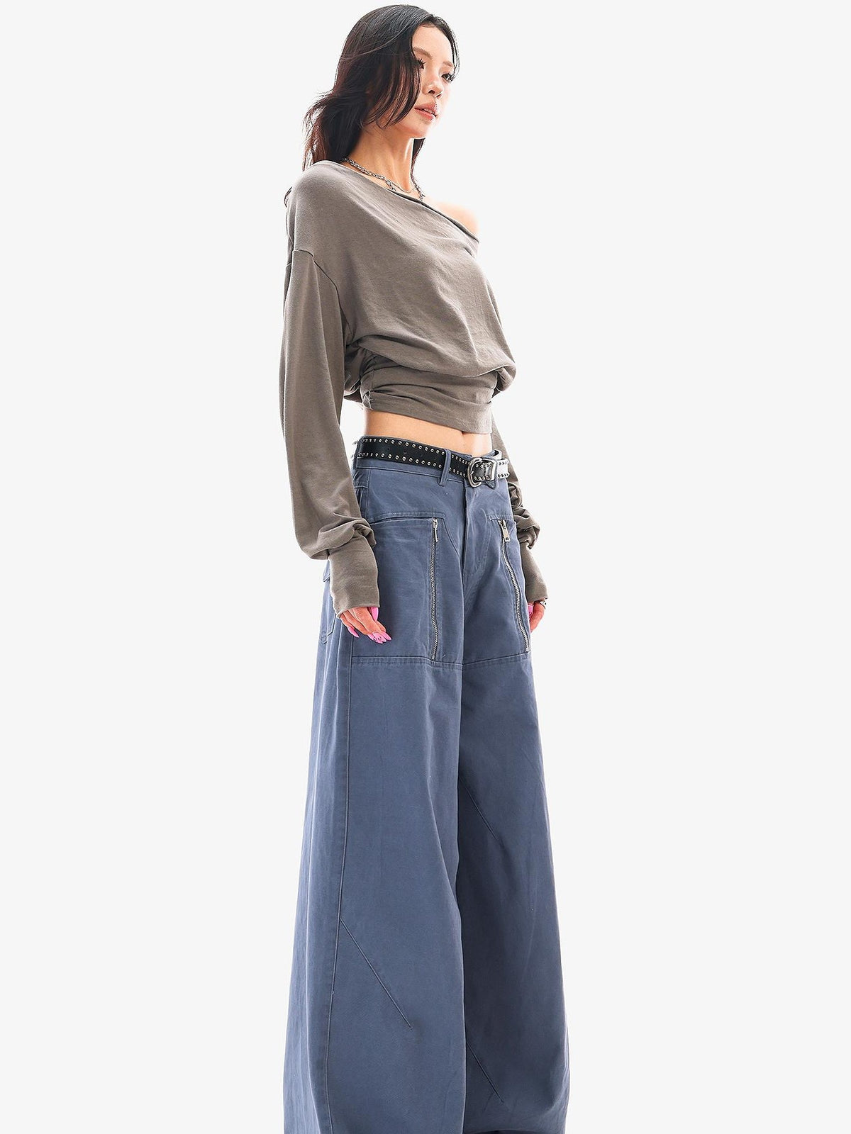 QIUQIU STUDIO Zip Detail Wide Leg Straight Women&