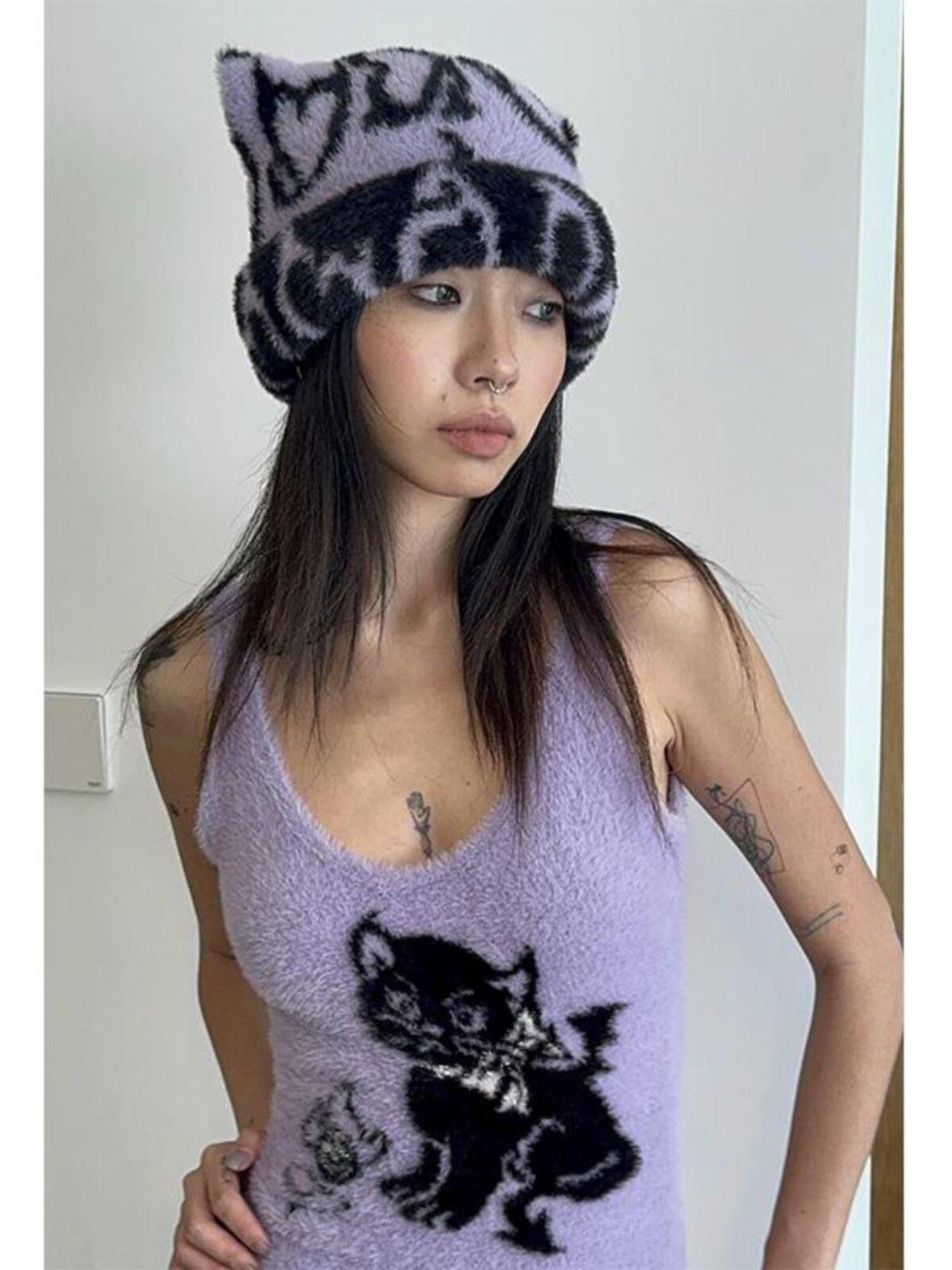 QUORRA S CHORD 3d Cat Ear Heart Devil Tail Reversible High Stretch Knit Women&